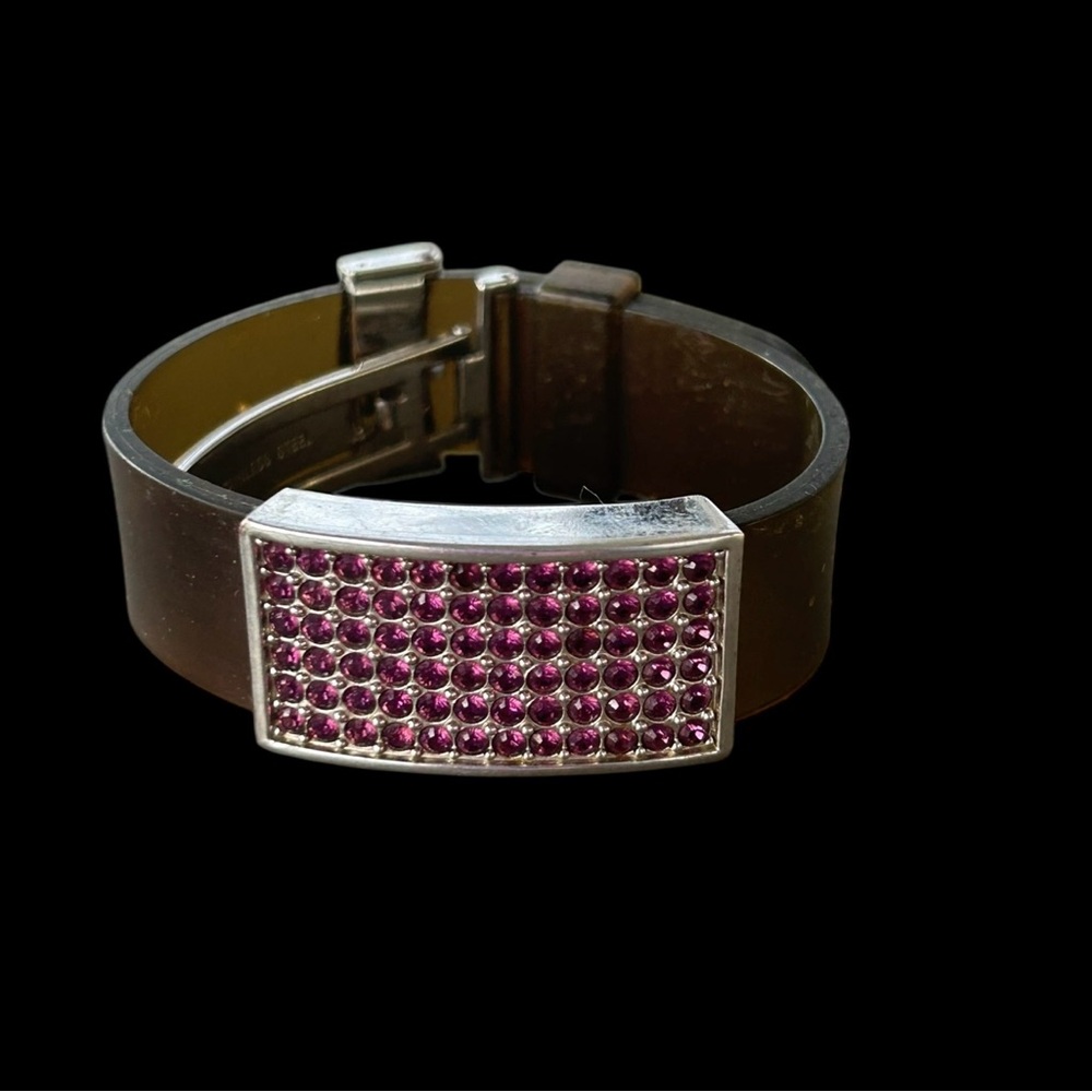 Vintage Swarovski Jelly Bracelet Adjustable Band Purple Crystals Stainless Steel